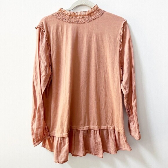 LOGO Lori Goldstein Cotton Cardigan Womens Large Chiffon Smocking Tea Rose Open - Picture 12 of 14